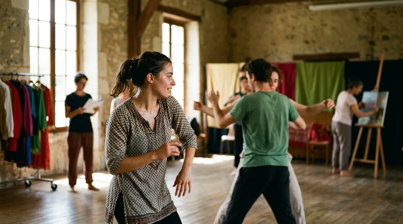 Répétition collective et travail vocal lors d'un atelier intergénérationnel